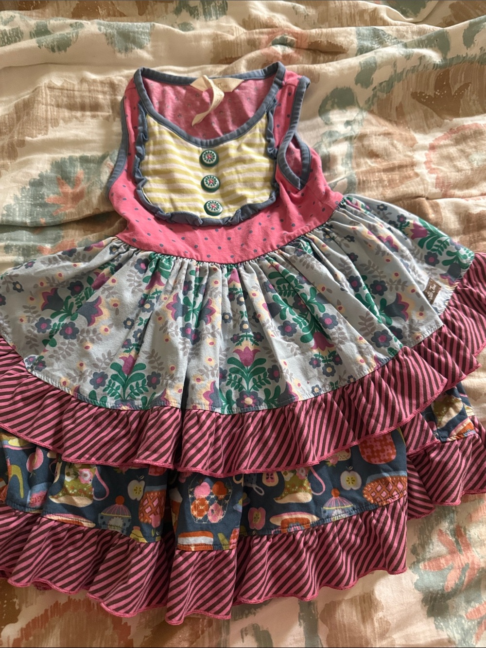 Matilda Jane Pink Multi-Pattern Tiered Ruffle Dress